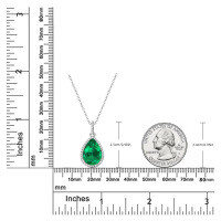 Sterling Silver Vintage Geometric Teardrop Round Emerald Necklace-Teardrop-shaped gemstone necklace [White Gold]  925 Silver