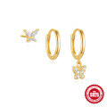 wholesale S925 Sterling Silver Classic Octagram Diamond Butterfly Earring Set,-0-4
