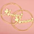 wholesale Metal exaggerated minimalist openwork gold-plated personalized font name hoop earrings-0-2