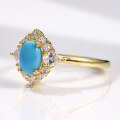 wholesale S925 sterling silver mid-century high-version ring with gold-plated synthetic turquoise gemstone, colorfast-0-4