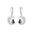 wholesale 925 Sterling Silver Cross-Border European and American Two Small Cats Hollow-Out Moon Earrings, Niche Design New Arrival High-End Earrings-0-4