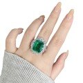 wholesale S925 Sterling Silver Emerald Inclusion Ring with Emerald Cut and Full Diamond Halo Luxury Setting, TikTok Cross-Border Bestseller Wholesale-0-3