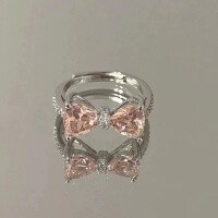 wholesale S925 Sterling Silver Lovely Girly Heart New Small Luxury Pink Diamond Bowknot Ring R02303-S925 silver ring>Adjustable opening