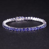 wholesale S925 Sterling Silver 3/4mm Tennis Bracelet Lab-Grown Gemstone Women's Gift Cross-Border-4MM Cultured Sapphire - Blue Bracelet  6.5 inches (approximately 16.5cm)