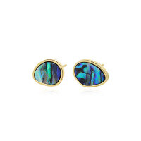 wholesale S925 Sterling Silver Vintage Abalone Shell Earrings With Turquoise In Waterdrop Shape-E2733-Abalone Gold 925 Silver