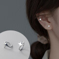 wholesale S925 Sterling Silver Four-Pointed Star Ear Clips for Women, Minimalist Niche Smooth Studless Four-Pointed Star Earrings M00519-0-0