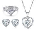 wholesale S925 Sterling Silver European and American Three-Piece Jewelry Set Women's Versatile Heart-Shaped Zircon Necklace Ring Earrings High Quality-0-32