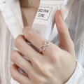 wholesale S925 Sterling Silver Irregular Figure-8 Interlaced Beaded Minimalist Design Adjustable Open Ring for Women-0-1