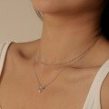 wholesale S925 Sterling Silver Cross-Border Women's Necklace, Exquisite and Sophisticated Bow Pearl Double-Layer Chain Design, Versatile Statement Piece-0-1