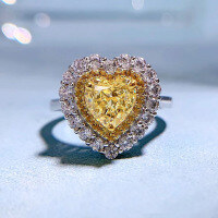wholesale S925 Sterling Silver Heart-Shaped Yellow Simulated Diamond Ring with Halo Setting 7*7 Yellow Simulated Diamond Women's Ring-R112 Yellow No. 8