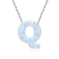 S925 Sterling Silver Necklace with Moissanite Pendant, Unisex Classic Style, Clearance Shipping Included.-Letter Q Necklace [Opal]