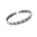 wholesale Sterling Silver 999 Retro Six Mantra Bracelet Jewelry Pure Silver Unisex Couple Style Adjustable Bangle-0-4