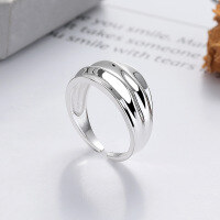 wholesale S925 Silver Cloud Tide Pavilion Fashion Minimalist Cross-Border Geometric Double-Layer Concave Personality Trend Openable Ring-YFJ1355/approx. 4.3g Adjustable opening
