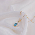 wholesale 10k Gold Jewelry Light Luxury Minimalist Pendant Natural Blue Topaz Necklace Niche Design Light Jewelry-0-1