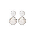wholesale 925 Sterling Silver Cross Freshwater Pearl Ear Studs Light Luxury Niche Design French Style Elegant Advanced Earrings for Women-0-4