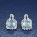 S925 Silver Square Encrusted NaturalBlue Water Jadeite Stud Earrings-0-4