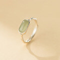 wholesale S925 Sterling Silver Qing Dynasty Style Sweet Ins Style Small Design Green Jade Oval Bamboo Joint Ring R02901-0-0