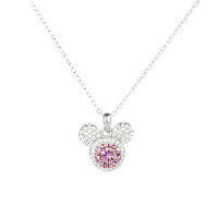 wholesale S925 Sterling Silver Light Luxury Fashion Mickey Full Moissanite Diamond Necklace Versatile Collarbone Chain Gift for Girlfriend on Holidays-1 carat (pink moissanite) pendant 925 silver