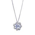 wholesale S925 silver lace trim necklace for women, hollow-outsimulated diamond pendant flower floral necklace-0-4