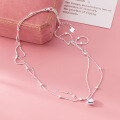 wholesale S925 Silver Fresh and Sweet Ins Style Niche Design Exquisite Double-layer Heart Square Necklace Y0218-0-4