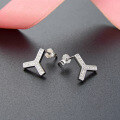wholesale S925 Sterling Silver Y-shaped Letter Diamond-Studded Earrings, Minimalist Unisex Fashion-Forward Versatile Cross-Border Silver Jewelry-0-3