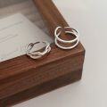 wholesale S925 Sterling Silver Minimalist Line Ring for Women, Korean Style New Double Layer Versatile Adjustable Open Band-0-3