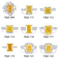 wholesale S925 Sterling Silver Goose Yellow Ring for Women, Small and Luxurious, Ice Flower Zirconia Rectangular High-Carbon Diamond Ring Collection-0-4