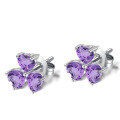 wholesale S925 Sterling Silver Natural Amethyst Heart-shaped Stud Earrings, Fashionable Light Luxury Minimalist Style with Natural Colored Gemstones-0-4