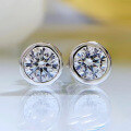 wholesale S925 Silver New European and American Style Moissanite Stud Earrings for Women, Bezel Set with High Carbon Diamonds-0-5