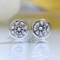 wholesale S925 Silver New European and American Style Moissanite Stud Earrings for Women, Bezel Set with High Carbon Diamonds-E175 White Diamond &gt;925 Silver