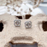 wholesale S925 Sterling Silver Four-Petal Floral Stud Earrings with Micro-Paved Zirconia, Minimalist and Elegant Korean Style-Small four-leaf clover earrings 925 silver