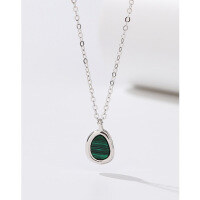 wholesale 925 Sterling Silver Two-Tone Malachite Mother-of-Pearl Pendant Necklace for Women, Minimalist Light Luxury Small Brand Collarbone Chain, Versatile-Double-sided necklace (shell/malachite)  925 silver