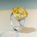 wholesale S925 Sterling Silver Ring for Women with Yellow Diamond, Luxurious and High-End Feel, Large Square-Cut High Carbon Diamond, European and American Cross-Border Live Streaming Hit-0-2