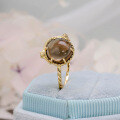 wholesale S925 silver with 14k gold plating tea quartz cat ring, spring Japanese-style cute-0-0