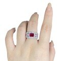 wholesale S925 Sterling Silver Lace Ring for Women with Ruby Red Corundum and Emerald Cut Diamond, Japanese and Korean Style Minimalist Unisex Versatile Design-0-3