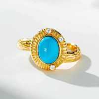 Gold-Plated 925 Silver Women's Turquoise Ring, Distressed Retro Vintage Style-Ring - CBJZ565  Size 8