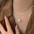 wholesale S925 Sterling Silver Cat Eye Bead Double Layer Necklace for Women, Small and Fashionable Collarbone Chain, High-End Sense, New Collection-0-3