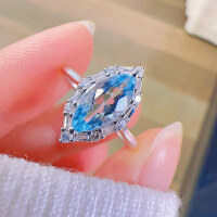wholesale S925 Sterling Silver Red Elk Ring for Women, Ethereal and Sweet Vintage High-End Blue Zircon Ring, Light Luxury-BZ0386-White Gold US Size 7