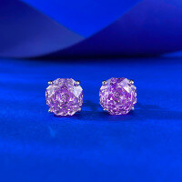 wholesale S925 Sterling Silver Classic 8*8mm Octagonal Stone Millennium Cut Stud Earrings for Women,Ins Style-E687 Rose Purple Diamond 925 Silver