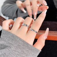 wholesale Pure Silver Rhombus Element Couple Rings, Minimalist Design, Light Luxury Gift for Boyfriend/Girlfriend, Holiday Pair Rings-Diamond-shaped silver couple's ring/approximately 4.56g&gt;PR002116-2