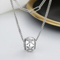 wholesale S925 Sterling Silver Retro Double-Layer Stackable Rhombic Grid Lucky Bead Necklace Hip-Hop Style Women's Collarbone Chain-0-3