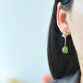 wholesale 925 silver rose gold-plated long earrings with Hetian jade, certified natural green jade earrings for women-0-1