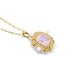 wholesale 18K Gold AU750 Pure Gold Natural Gemstone Necklace for Women, Japanese-style Light Luxury Lavender Crystal with Inlaid Diamonds Vintage Pendant-0-4