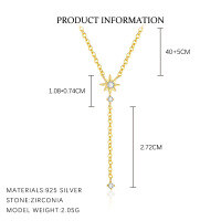 wholesale S925 Sterling Silver Eight-Pointed Star Zirconia Tassel Pendant Necklace for Women-A4068-Gold 925 Silver