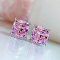 wholesale S925 Silver New Jewelry High Carbon Diamond Stud Earrings 10*10 Simulated Pink Diamond Earrings WomenIns-0-2