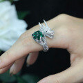 wholesale 925 Silver Gold-Plated Ring with High-Carbon Diamond Muzo Green Sugar Loaf Cut, New Chinese Style Chinese Dragon, Versatile Jewelry for Women-0-1