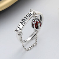 wholesale S925 Sterling Silver Creative Letter Link Chain Small Lantern Red Zircon Ring New Korean Style Index Finger Ring for Women-605FJ/approx. 3.1g Adjustable opening