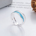 wholesale S925 Silver Japanese Korean Style Light Blue Resin Irregular Minimalist Versatile Trendy Open Ring-0-0