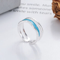 wholesale S925 Silver Japanese Korean Style Light Blue Resin Irregular Minimalist Versatile Trendy Open Ring-YJ1251M/approx. 3.6g Adjustable opening