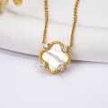 wholesale S925 solid silver electroplated in gold color, set with zirconia and white shell, vintage style necklace, high-end accessory-0-2